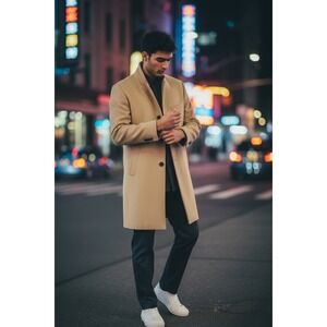 Zara Man Camel Wool Blend Coat Overcoat — Men's Medium